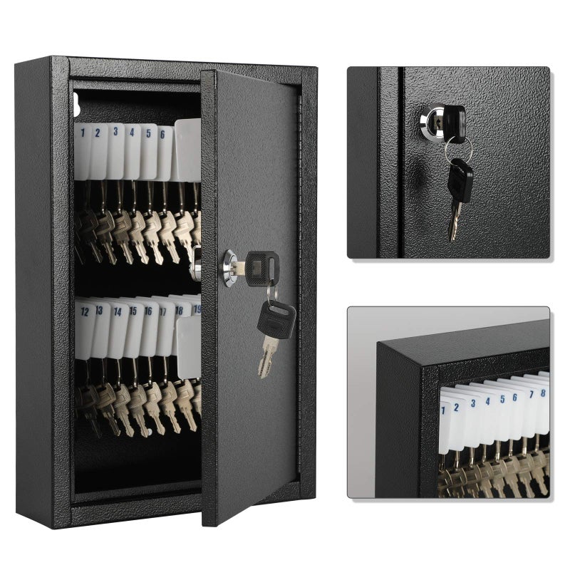 KYODOLED Key Storage Lock Box Wall Mount, Locking 40 Key Cabinet Holder Box with Key Lock, Hooks & Labels for Home, Office, Commercial Management, 2.5" D x 8.1" W x 12.1" H, Black - Image 4